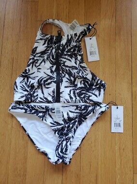 Onia Black and White Palm-Print Bikini